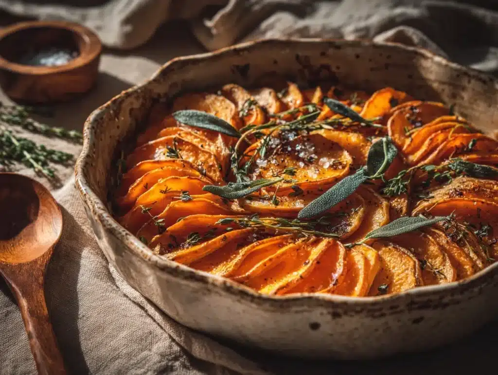 brown butter sage sweet potato casserole - featured image