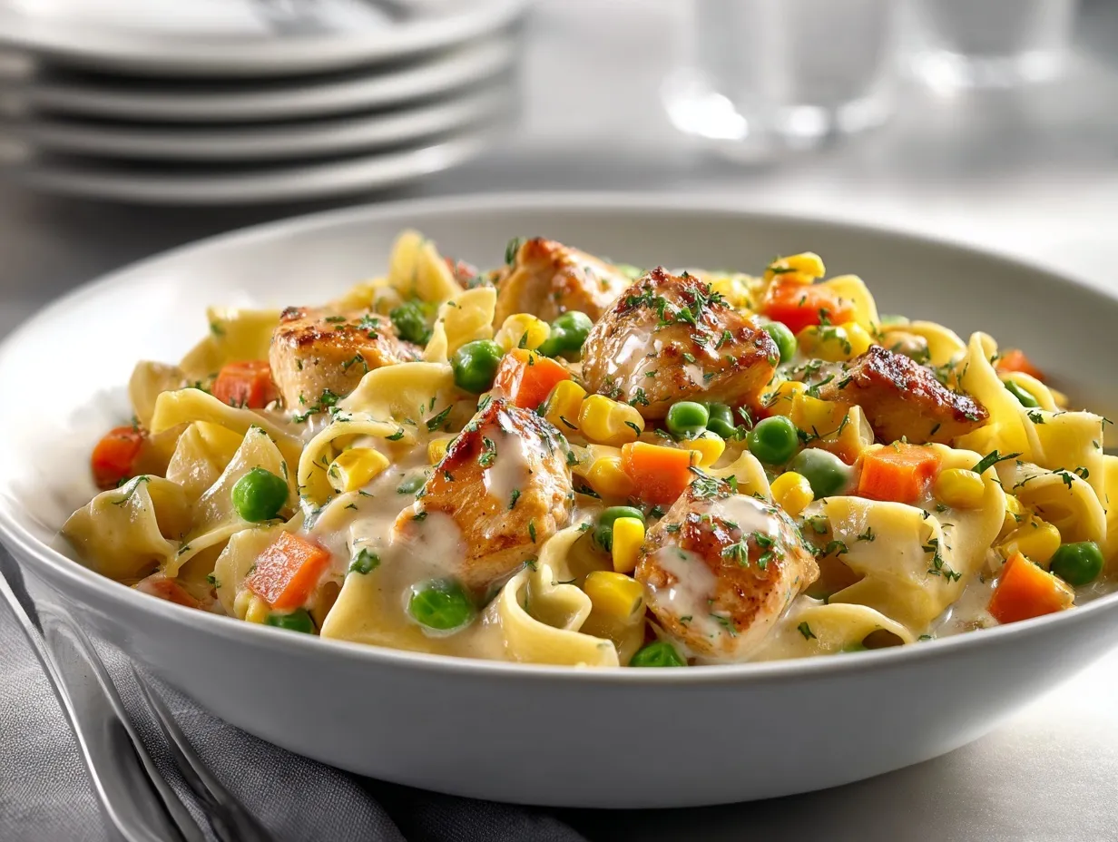 chicken pot pie pasta preparation steps