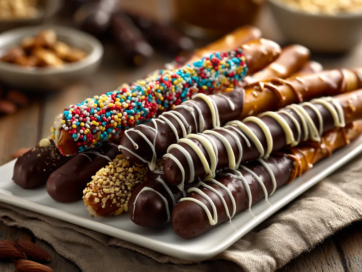 chocolate covered pretzel rods preparation steps
