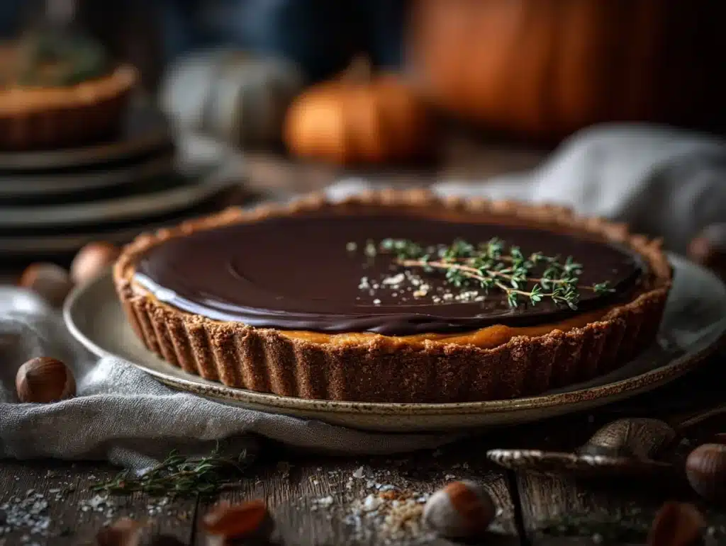chocolate pumpkin tart - featured image