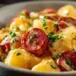 Crockpot Cheesy Potatoes and Kielbasa - featured image