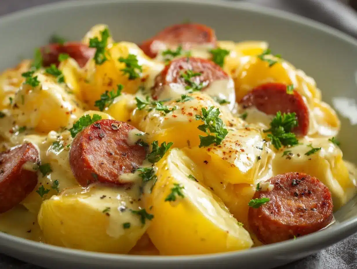 Crockpot Cheesy Potatoes and Kielbasa preparation steps
