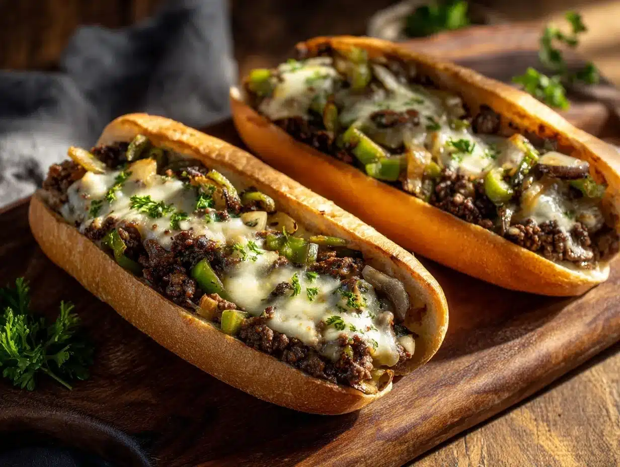 Ground Beef Philly Cheesesteaks preparation steps