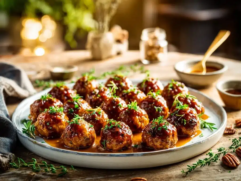 maple glazed cocktail meatballs - featured image