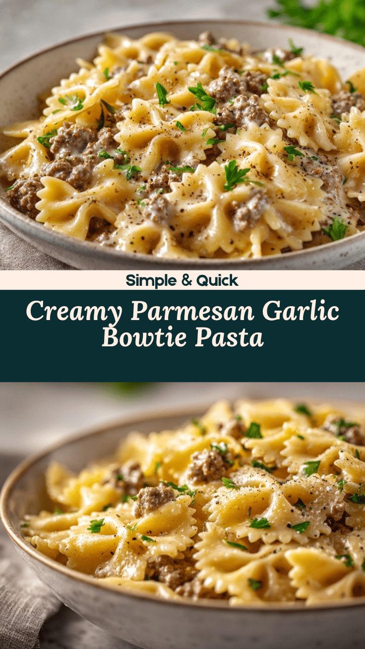 Parmesan Garlic Beef Bowtie Pasta recipe