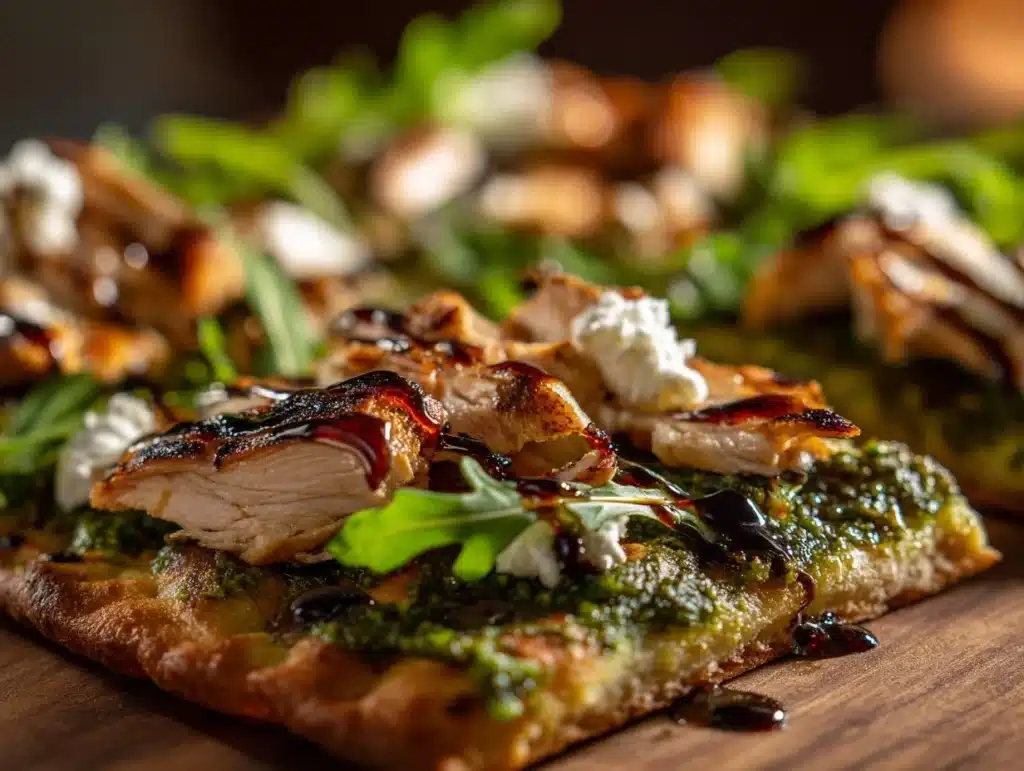 pesto chicken flatbread - featured image