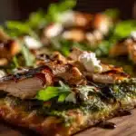 pesto chicken flatbread - featured image