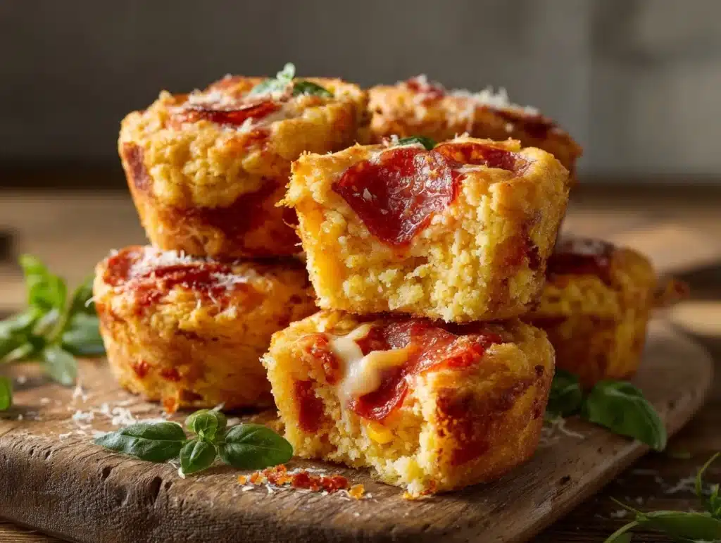 pizza-stuffed cornbread muffins - featured image