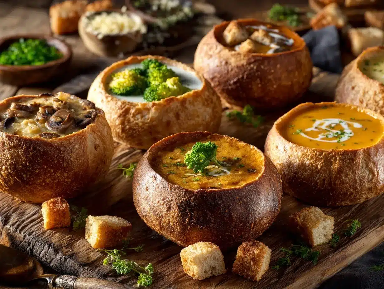 soup and bread bowl preparation steps