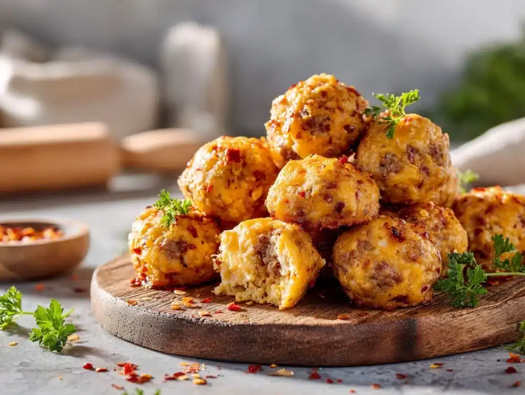spicy sausage cheese balls - featured image