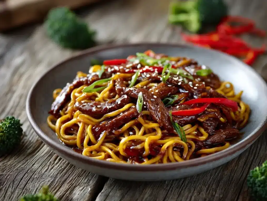 Sticky Beef Noodles - featured image