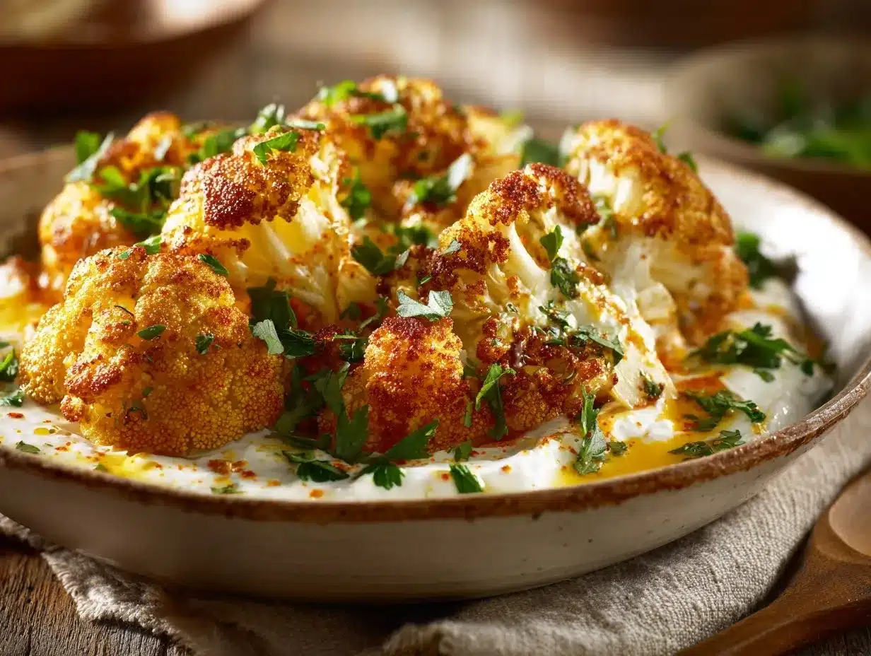 Turkish yogurt roasted cauliflower preparation steps