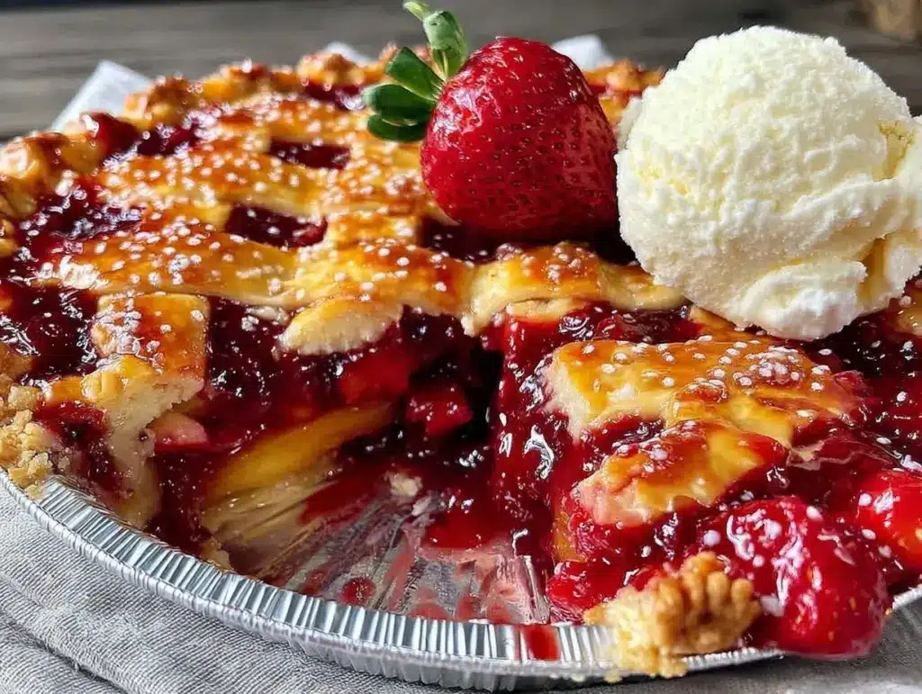 brown butter strawberry peach pie - featured image