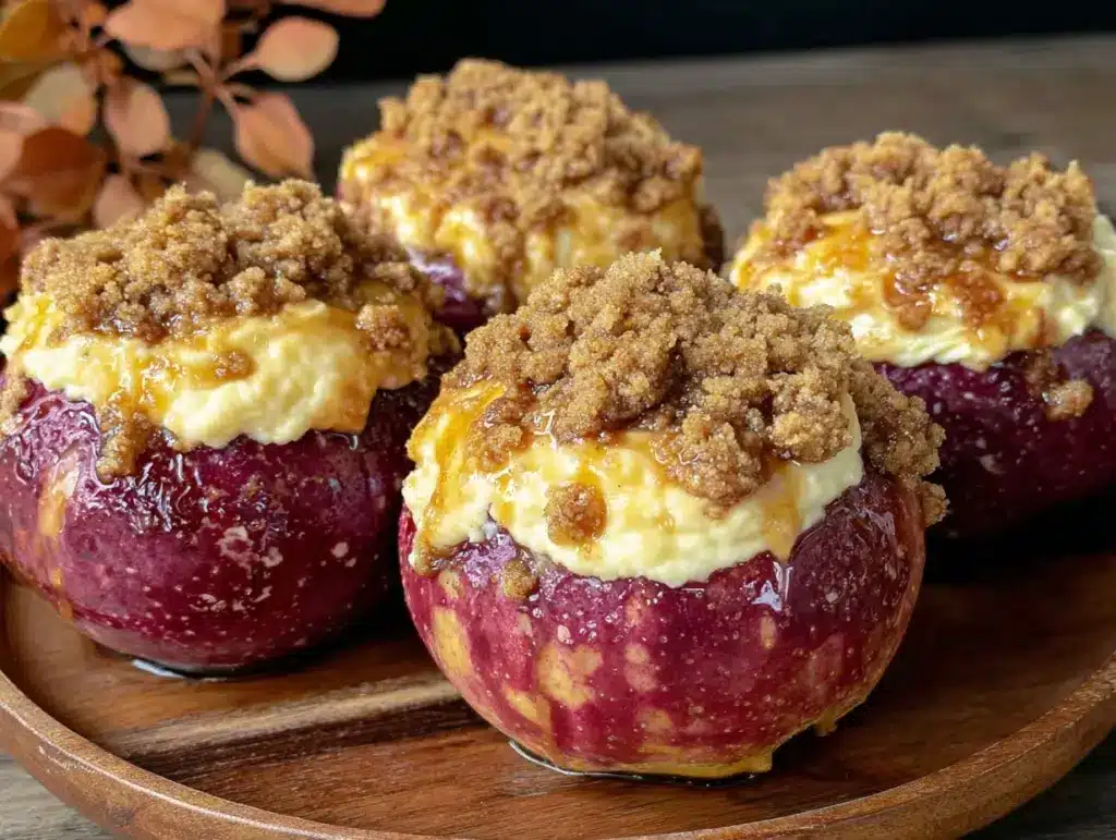cinnamon roll cheesecake stuffed baked apples - featured image