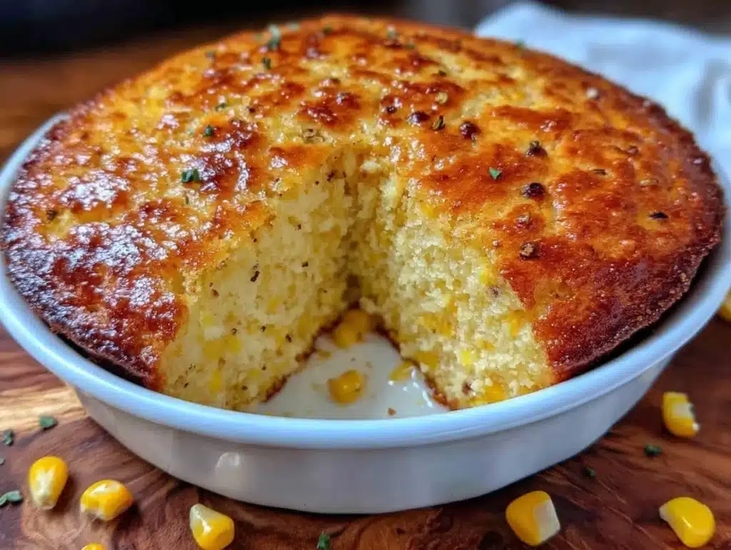 creamy cornbread casserole - featured image