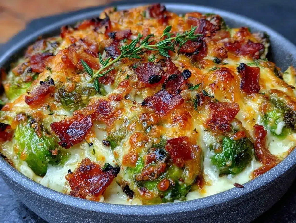Crispy Cheesy Brussels Sprouts Bake preparation steps