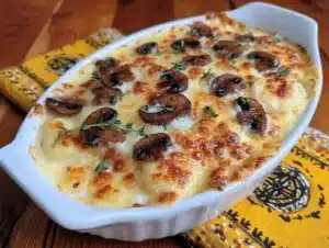crispy provolone mushroom potato gratin - featured image