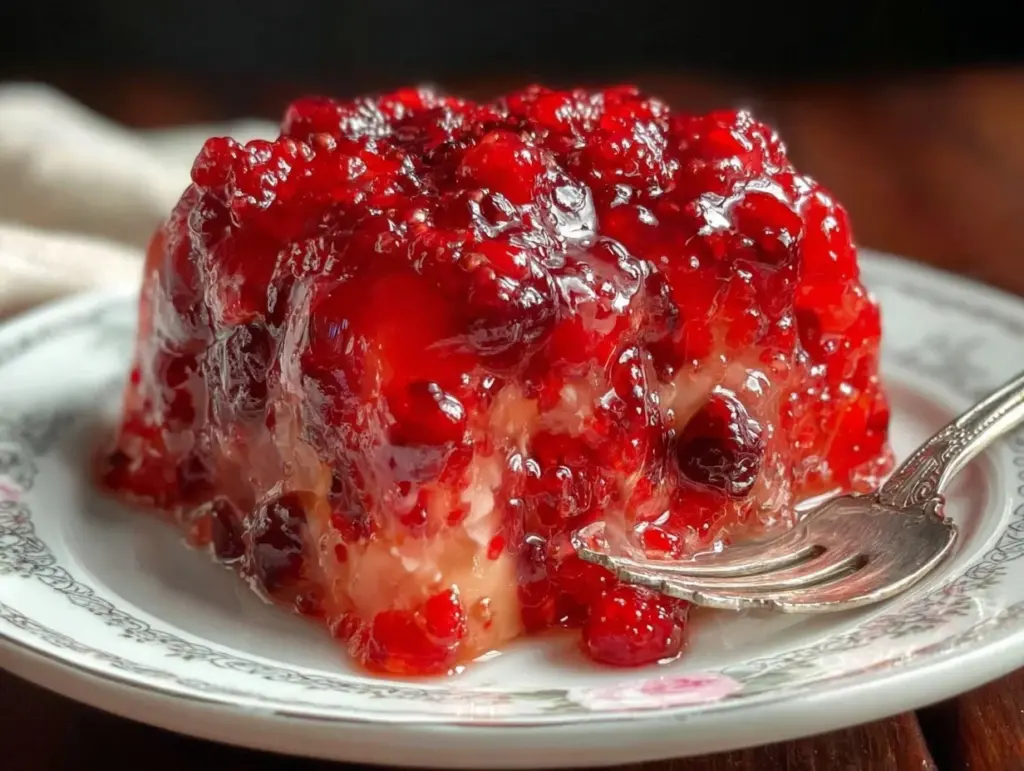 fluffy raspberry cranberry Jello salad - featured image