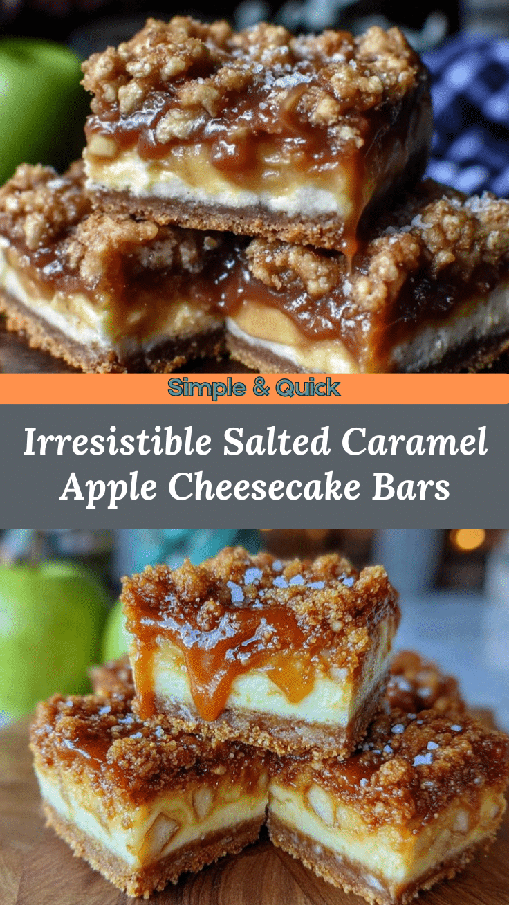 Salted Caramel Apple Crisp Cheesecake Bars recipe