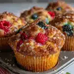 triple berry streusel muffins - featured image