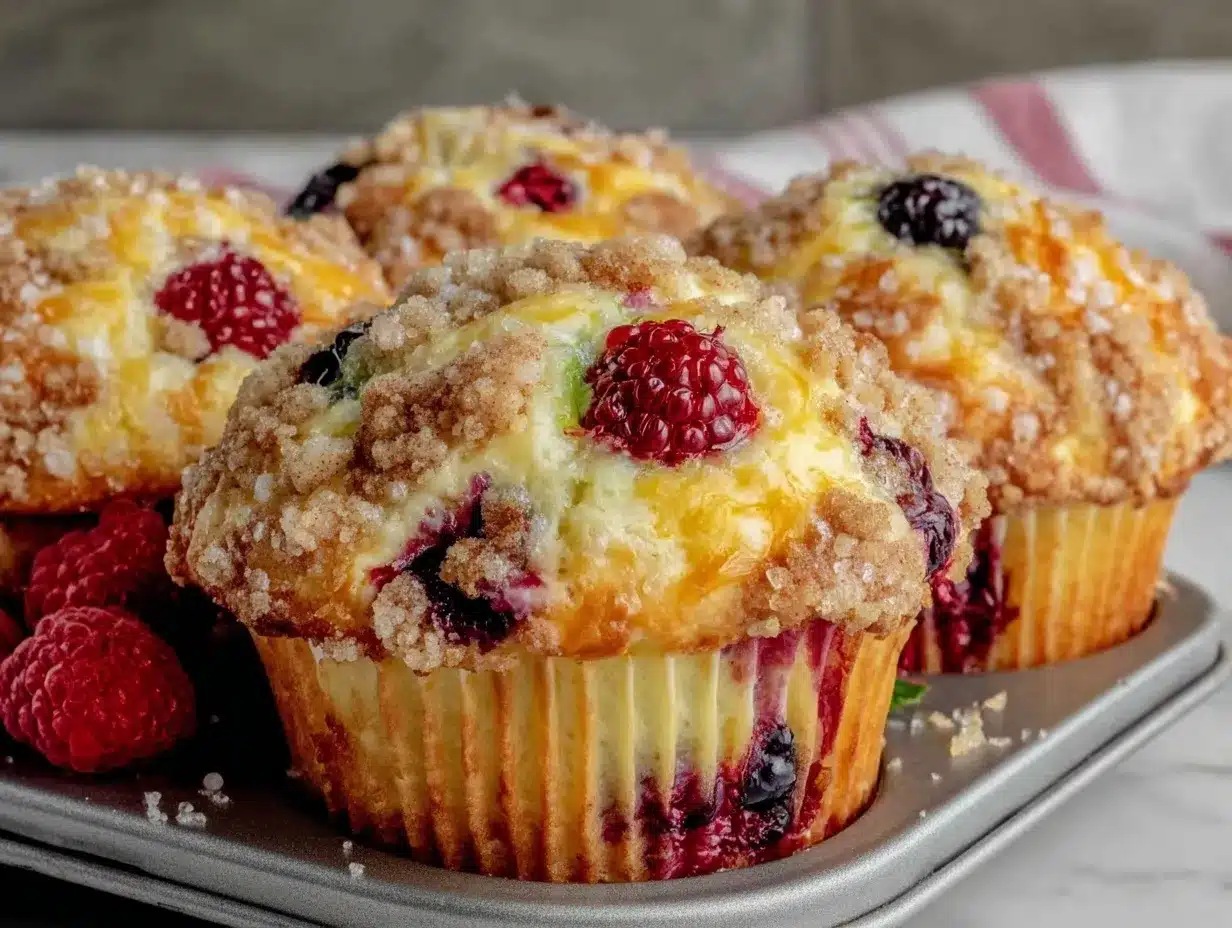triple berry streusel muffins preparation steps