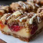 white chocolate raspberry crumble bars - featured image