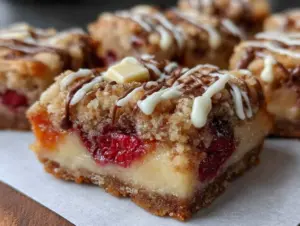 white chocolate raspberry crumble bars - featured image