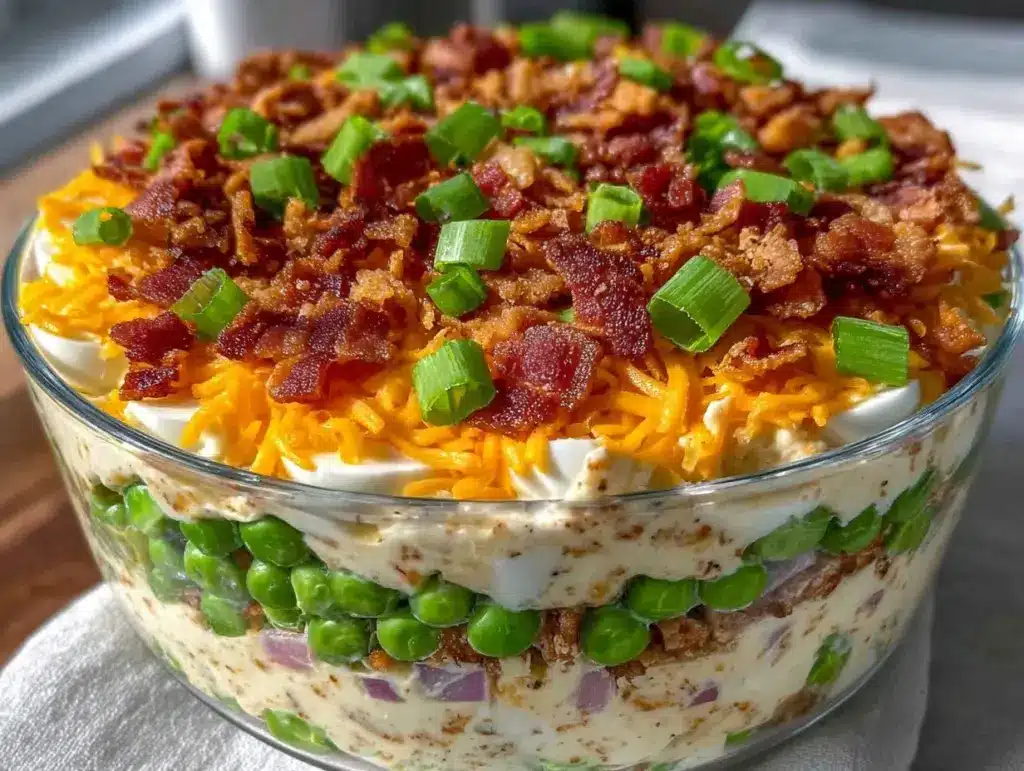 7 layer salad with bacon and cheddar - featured image