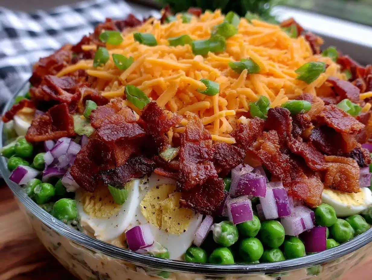 7 layer salad with bacon and cheddar preparation steps
