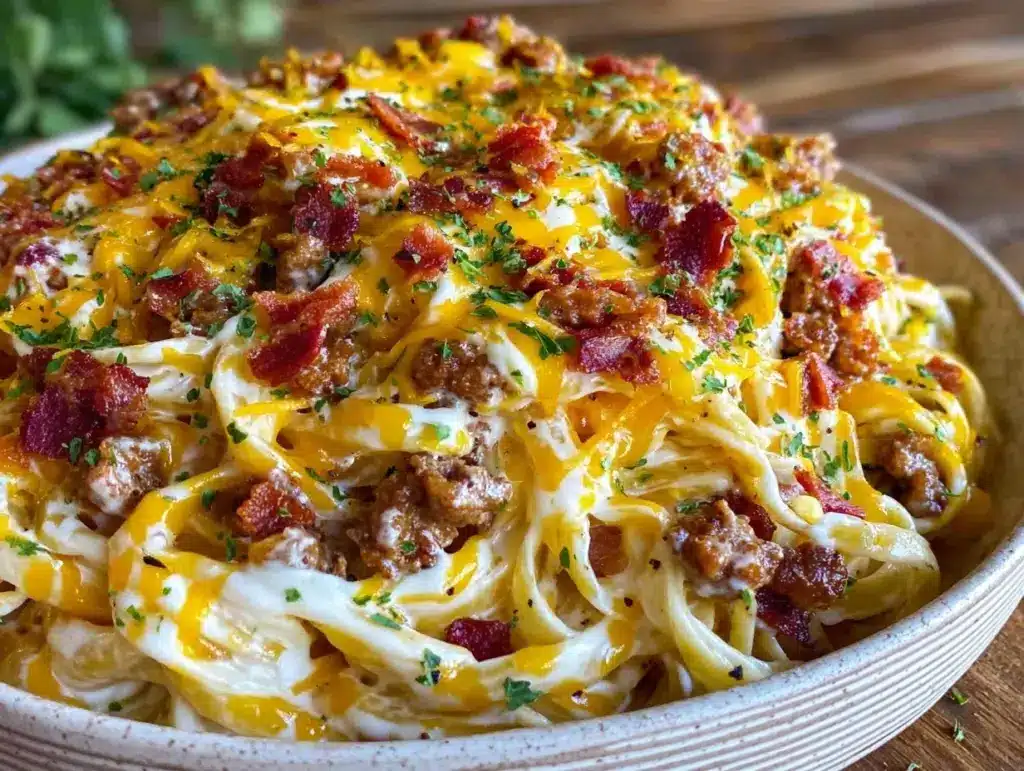 Bacon Cheeseburger Alfredo Pasta - featured image