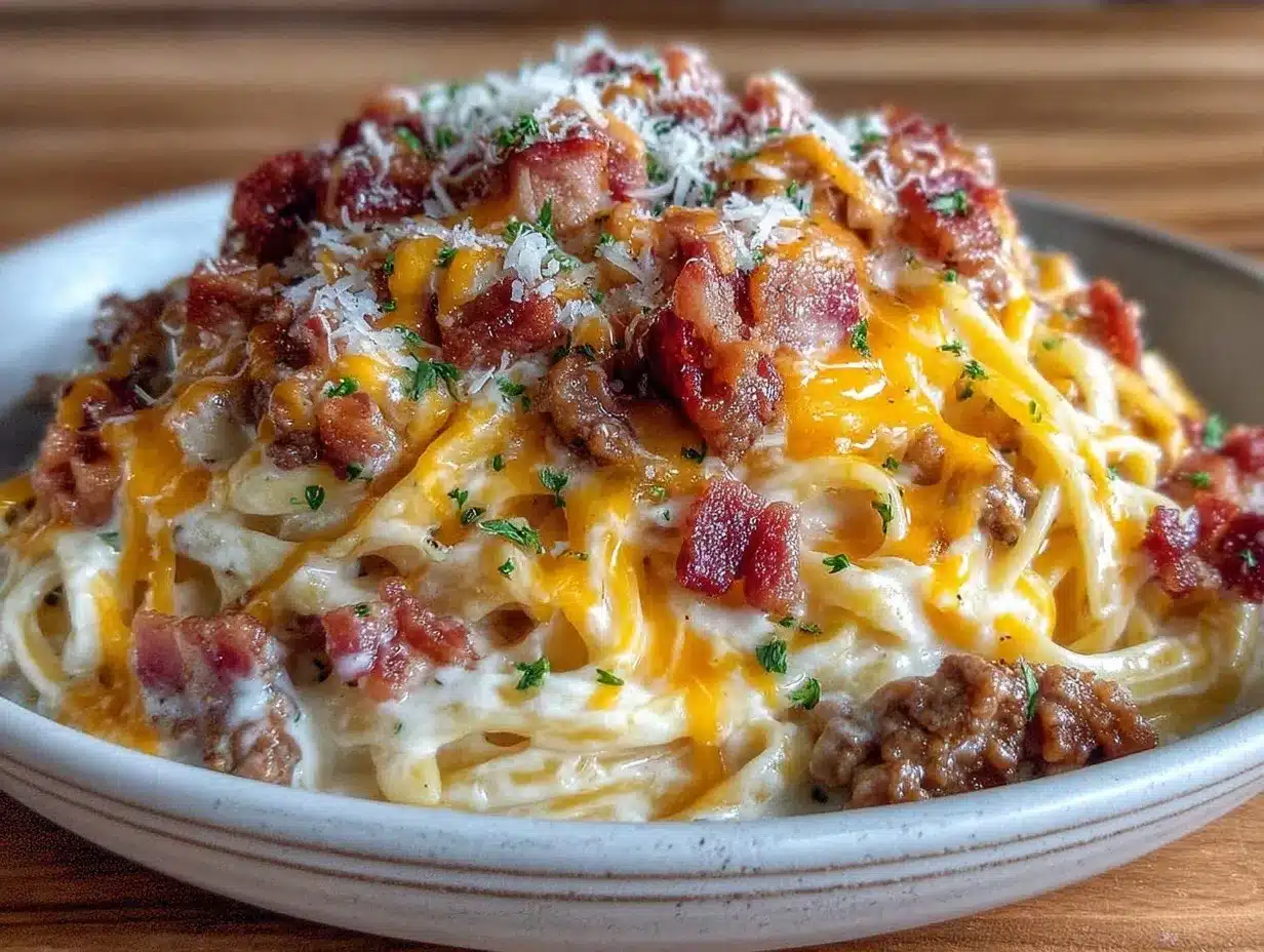 Bacon Cheeseburger Alfredo Pasta preparation steps