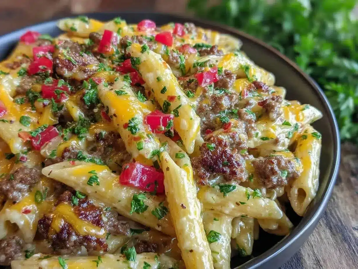 Cheeseburger Alfredo Pasta preparation steps