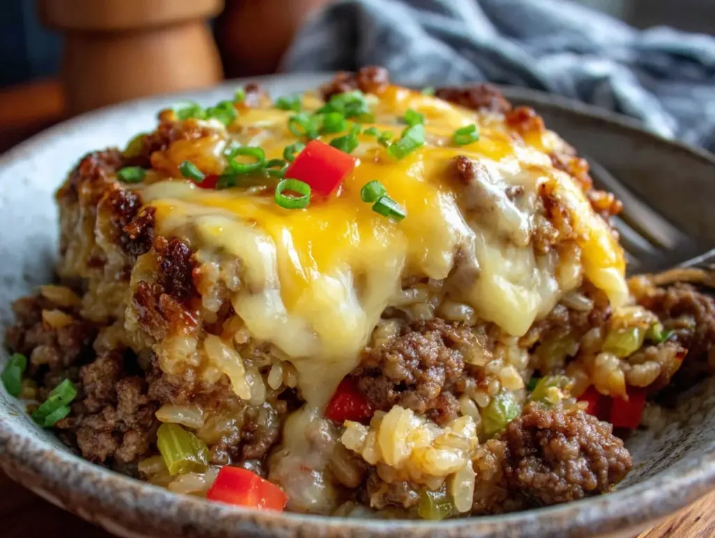 cheesy beef and rice casserole - featured image