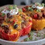 cheesy taco-stuffed bell peppers - featured image