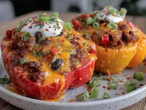 cheesy taco-stuffed bell peppers - featured image