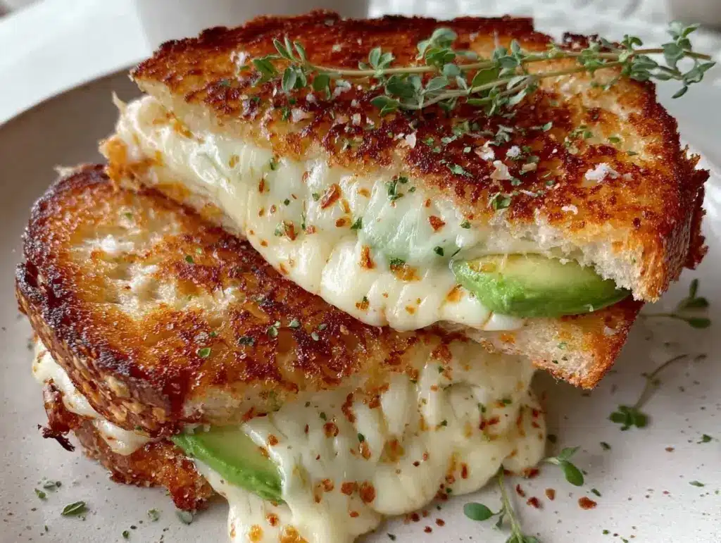 creamy avocado grilled cheese sandwich - featured image