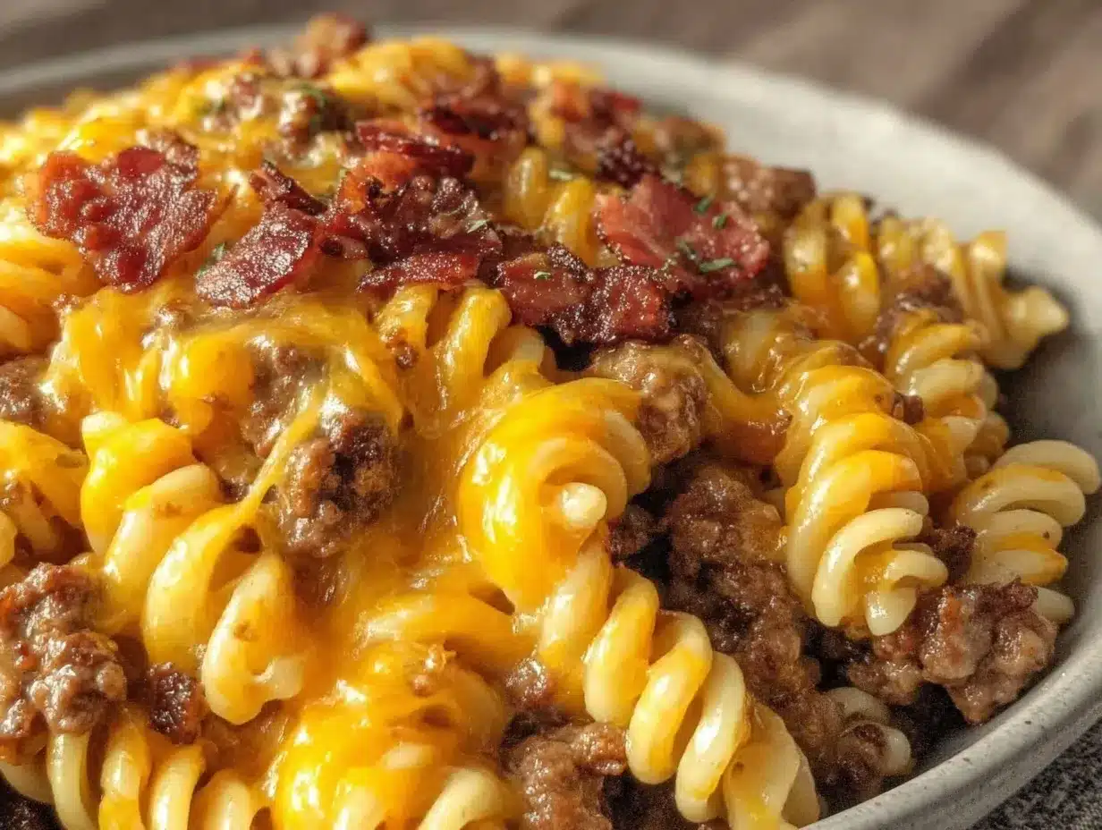 creamy bacon cheeseburger pasta bake preparation steps