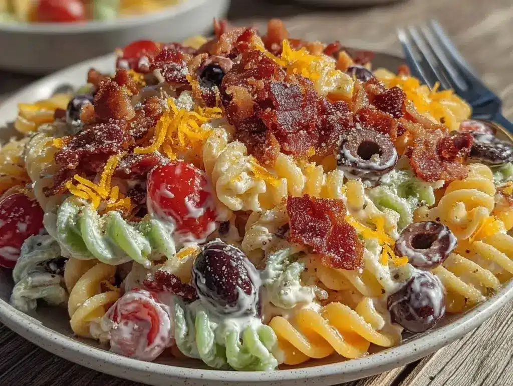 creamy bacon ranch pasta salad - featured image