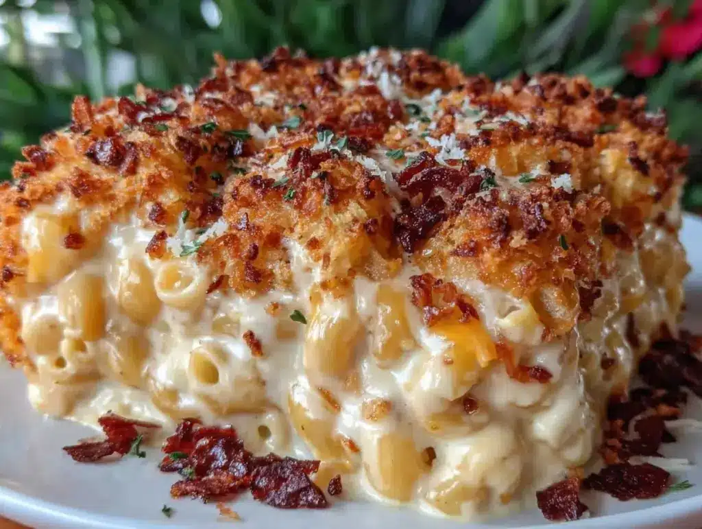 creamy baked cheddar mac and cheese - featured image