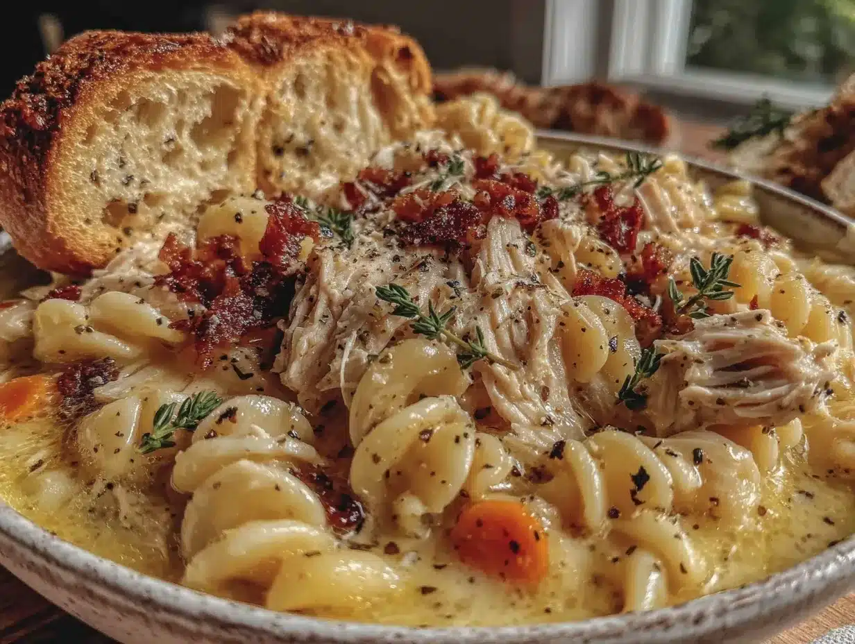 Creamy Chicken Macaroni Cheese Soup preparation steps