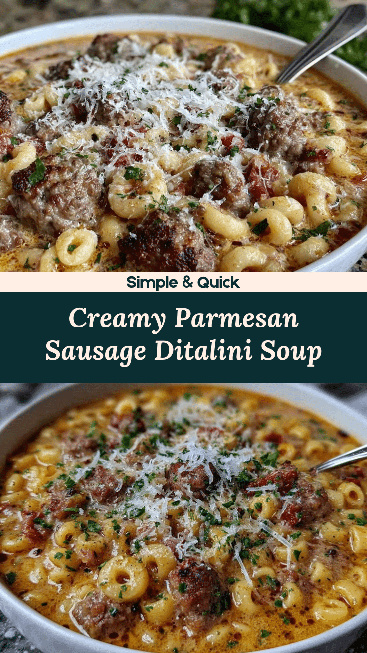 Creamy Parmesan Italian Sausage Ditalini Soup recipe