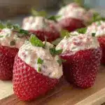 creamy strawberry cheesecake stuffed strawberries - featured image