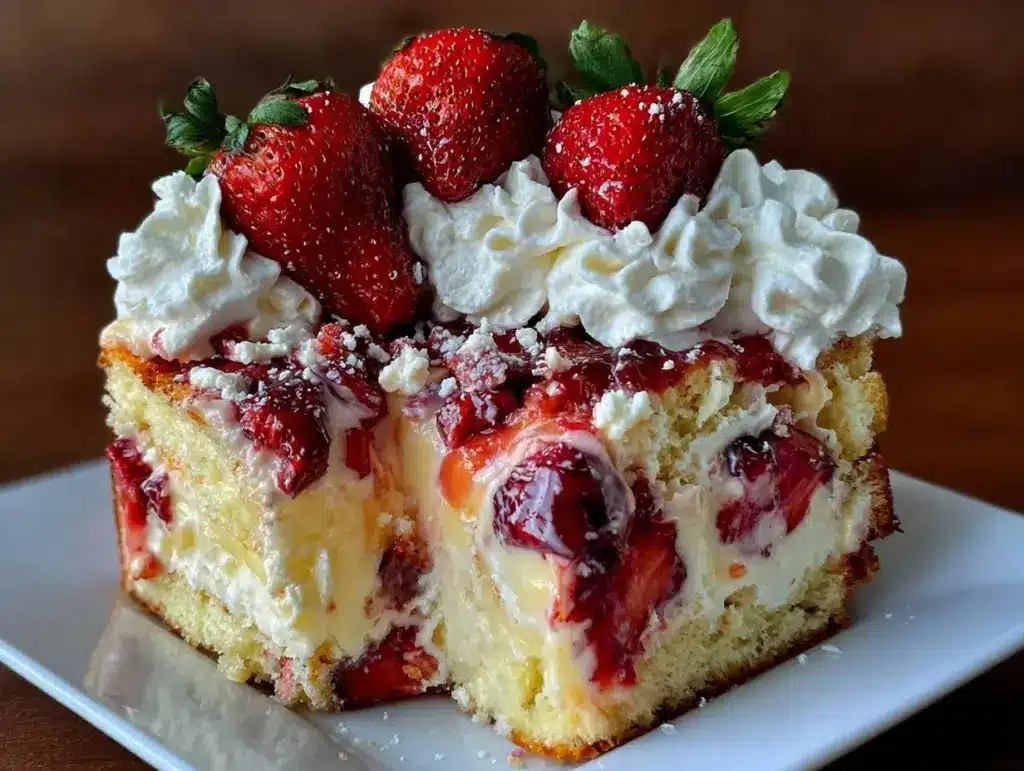 creamy strawberry custard cake - featured image