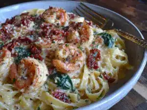 creamy tuscan garlic shrimp pasta - featured image