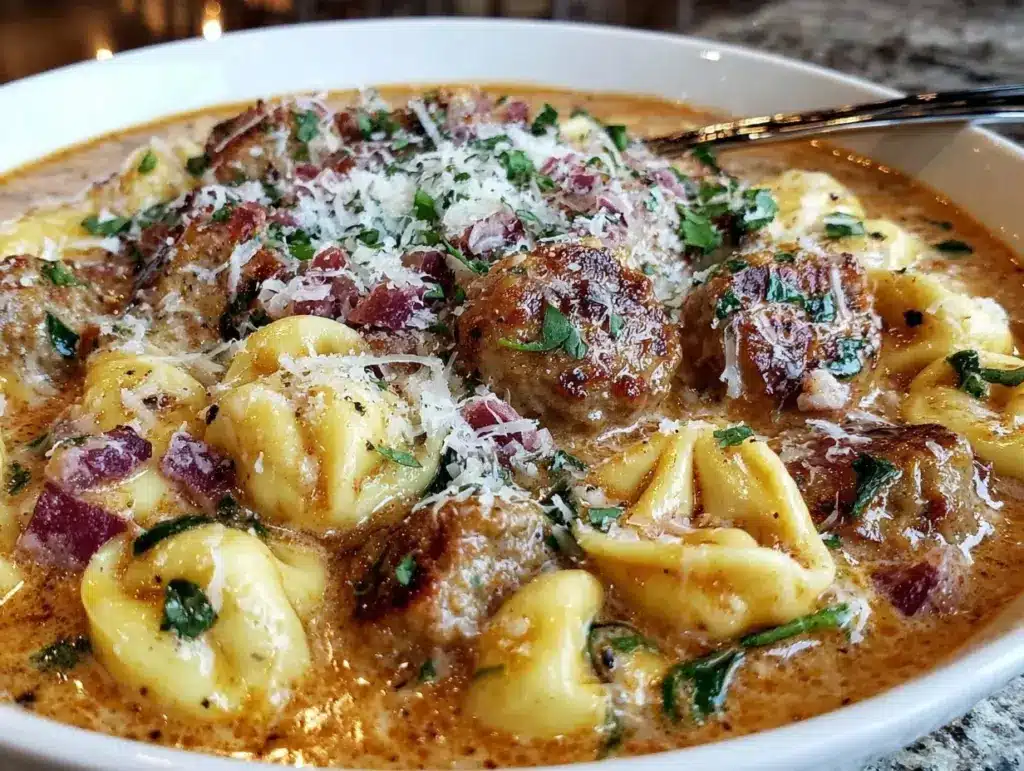 Creamy Tuscan Sausage and Tomato Pasta Soup - featured image