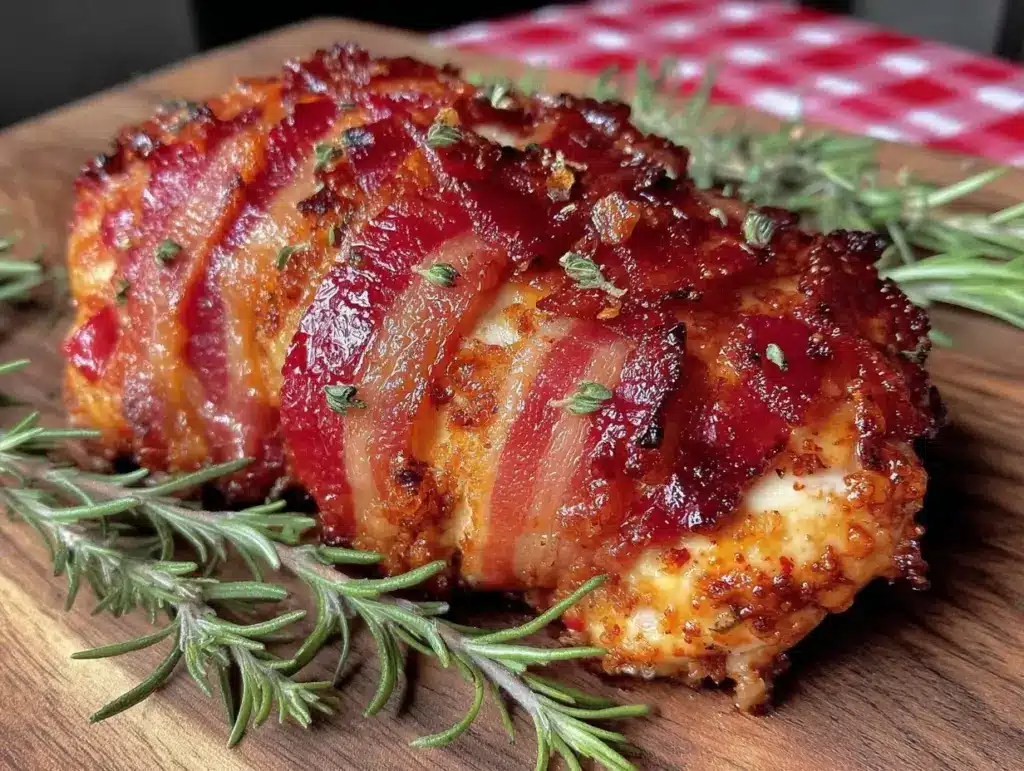 crispy air fryer bacon-wrapped chicken breast - featured image