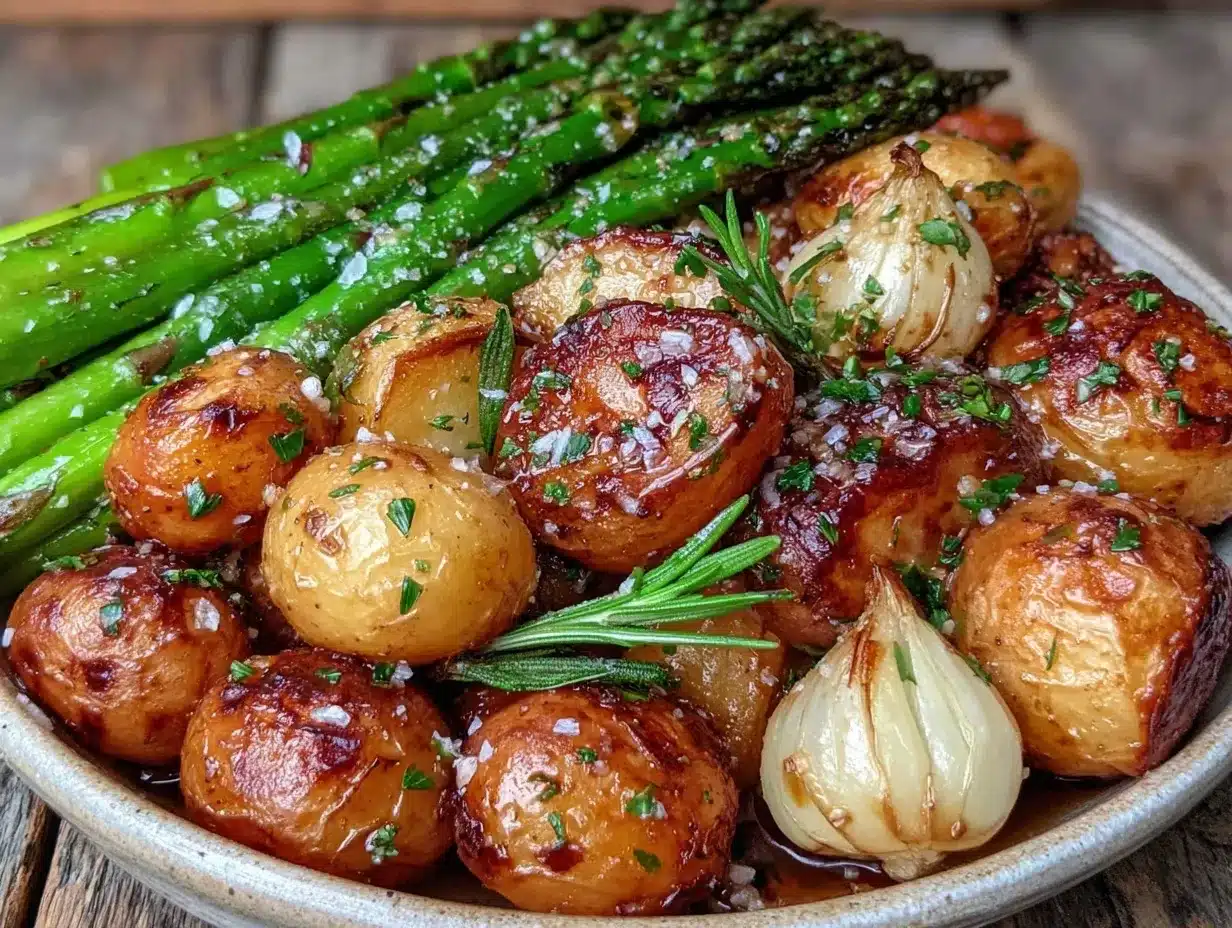 crispy garlic herb roasted spring vegetables preparation steps