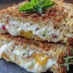 crispy grilled cheese with honey peaches - featured image