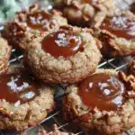 crispy salted caramel pretzel thumbprint cookies - featured image