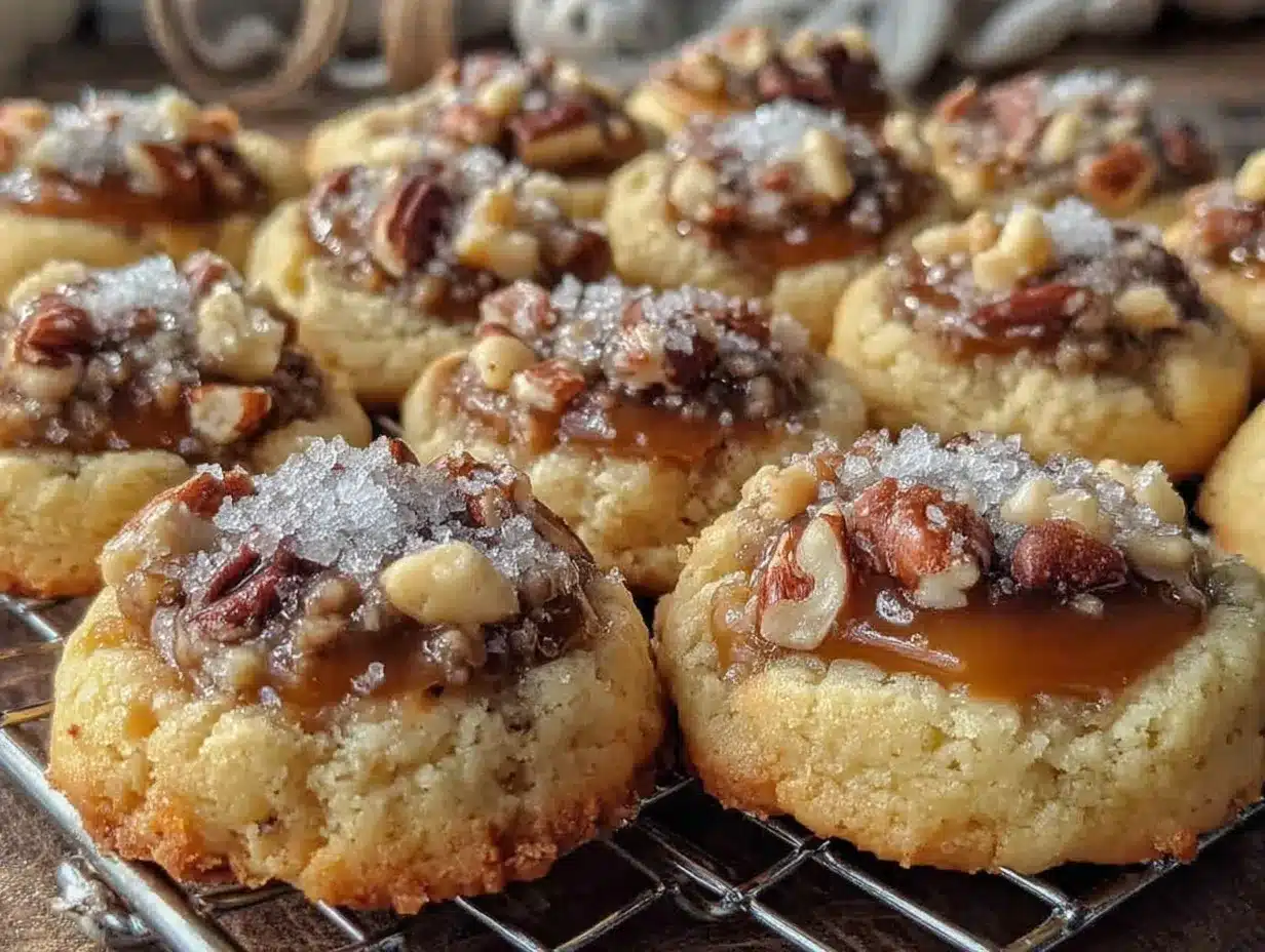 crispy salted caramel pretzel thumbprint cookies preparation steps